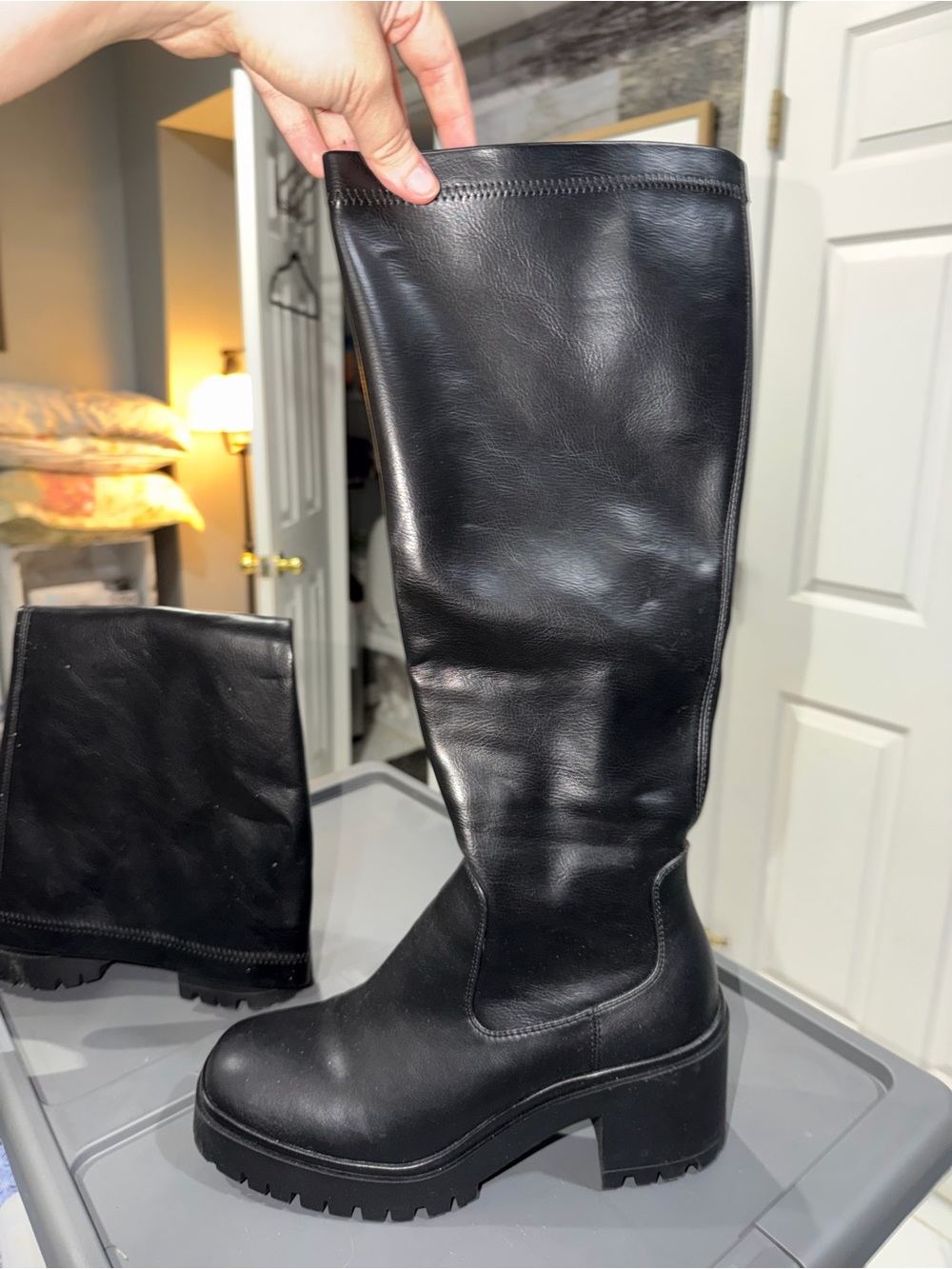 Aqua College Never Worn Black Knee-High Chunky Heel Boots - wide calf friendly! - Picture 2 of 8